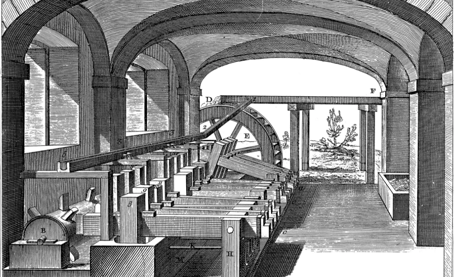 18世紀のスタンパーの図（ディドロ, ダランベール『百科全書』より）